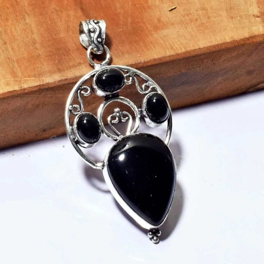 Black Onyx Ethnic Handmade Pendant Jewelry 2.8"